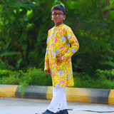 Yellow Flora Boys Ethnic Kurta Pyjama Set