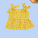 Yellow Checks Sleeveless Co-ord Set - Sleeveless top with shoulder knot