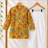Yellow Flora Boys Ethnic Kurta Pyjama Set