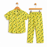 Yellow Shovel Print Kids collar Coord Set - Half Sleeve Shirt and Full Pant
