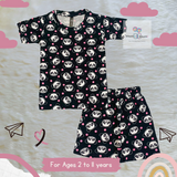 Black Panda Kids Half Sleeves T-Shirt and Shorts Coord Set (Unisex)