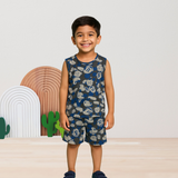 Blue Mickey Print Kids Sleeveless T-Shirt Shorts Set (Unisex)