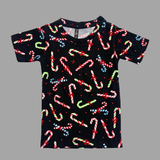 Christmas Candy Cane Print Half Sleeve Kids Coords (Unisex)