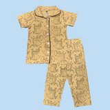 Choco Dragon Print Kids Night Suit - Half Sleeve Shirt and Full Pant