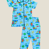 Colorful Farm Print Kids Night Suit - Half Sleeve Shirt and Full Pant