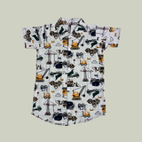Crane Print Kids collar Coord Set - Half Sleeve Shirt and Full Pant