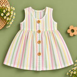 Muslin Crinkle Stripes Button Frock - PGY