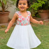 White Red Tulips Embroidery - Malai Chanderi Frock