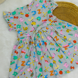 Grey Alpha cub - Frill Cotton Frocks with bow