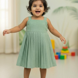 Jade Green HandLoom Cotton Frock l Sleeveless Frock with Soft Lining