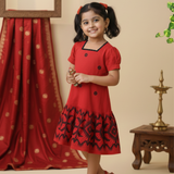 Red Black Embroidery Jamdani Frock