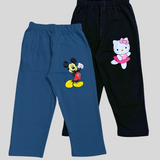 Kids Lounge Pant Unisex Combo 6 - Black Kitty and Pastel Blue Mickey Print