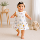 Muslin Back Button Frock - Little Elephants
