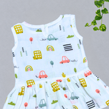 Muslin Back Button Frock - Little Cars