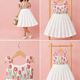 White Red Tulips Embroidery - Malai Chanderi Frock