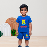 Blue Minion Print Kids Shorts Coord Set (Unisex) - Shorts with Single Side Packet