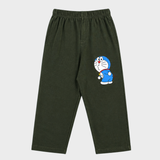 Olive Green Doremon Print Kids Lounge Pant Unisex