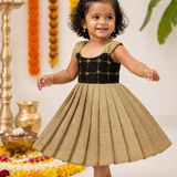 Swarnam Raw Silk Frock - Black Tussar Combo