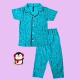 Penguin Kitty Print Kids Night Suit - Half Sleeve Shirt and Full Pant