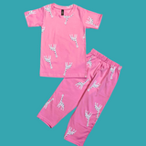 Pink Zebra Print Half Sleeve Kids Coords (Unisex)