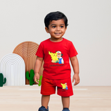 Red Pokemon Print Kids Shorts Coord Set (Unisex) - Shorts with Single Side Packet