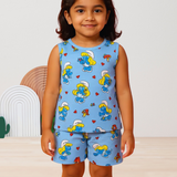 Smurf Cartoon Kids Sleeveless T-Shirt Shorts Set (Unisex)
