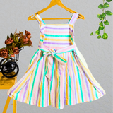Colorful Stripes - Sleeveless Cotton Frock