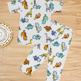 White Dino Kids Coords (Unisex) - Half Sleeve T-Shirt and Full Pant