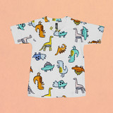 White Dino Kids Coords (Unisex) - Half Sleeve T-Shirt and Full Pant