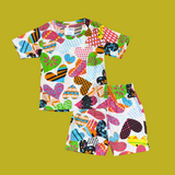 White Hearts Kids Shorts Coords Set (Unisex) – Half Sleeve TShirt and Trouser