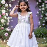 White Lavender Tulips Embroidery - Malai Chanderi Frock