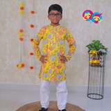 Yellow Flora Boys Ethnic Kurta Pyjama Set