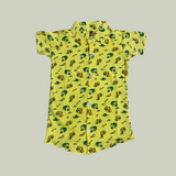 Yellow Shovel Print Kids collar Coord Set - Half Sleeve Shirt and Full Pant