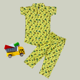 Yellow Shovel Print Kids collar Coord Set - Half Sleeve Shirt and Full Pant
